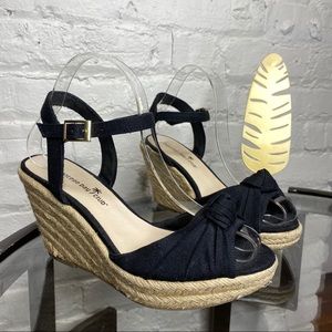 Montego Bay Club Black Espadrille Wedge Sandals